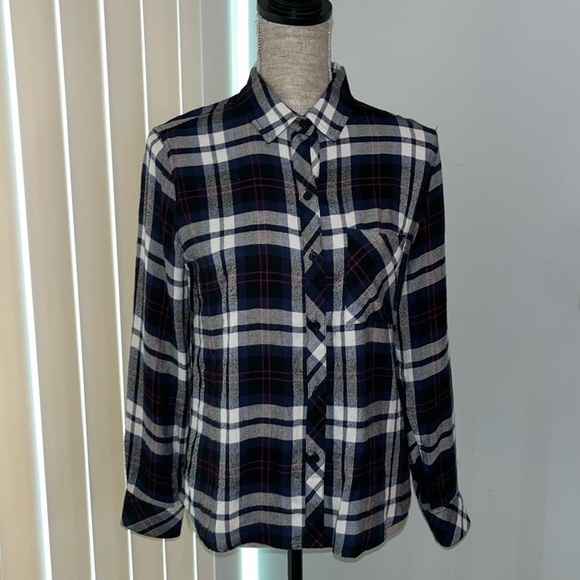 Rails Size XS Hunter Plaid Flannel Button Front Long Sleeve Shirt Blue Magenta. - Picture 1 of 10
